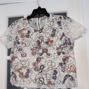 Dex Lace Blouse - White and Purple Swirls